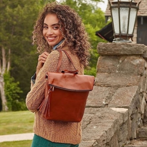 Patricia Nash Luzille Brown Leather Tote Backpack Distressed Leather Finish - Picture 16 of 16